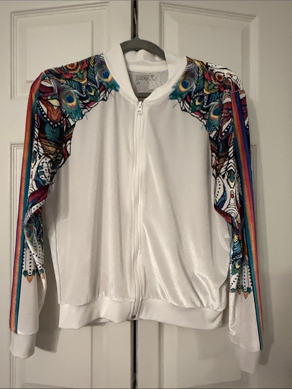 Lucky In Love Bethanie Mattek-Sands Collab Peacock Bomber Jacket Retro Size M